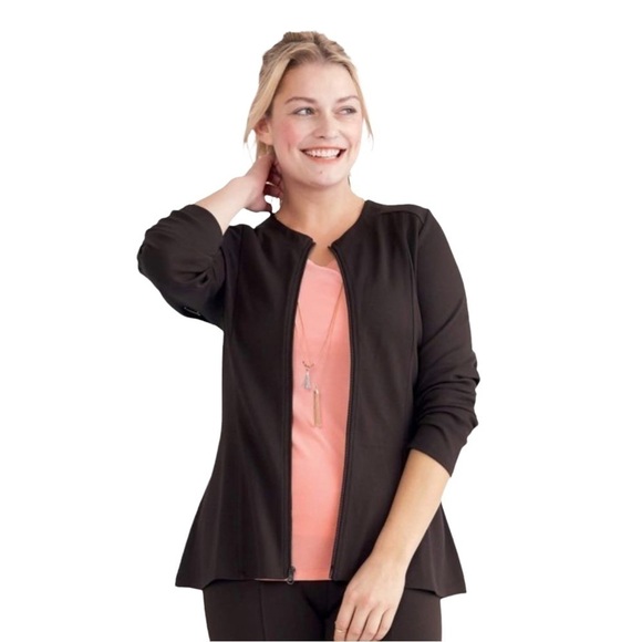 𝅺ruby Ribbon Zip Front Ponte Jacket Blazer, Black, #0104, Small - Picture 2 of 6